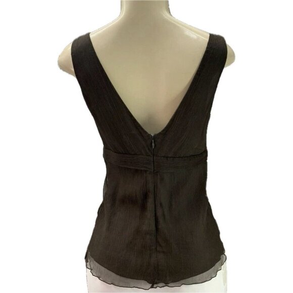 J.Crew 6 Brown Surplice Neck 100% Silk Tie Front Lined Zip Back Sleeveless Top - Picture 4 of 6